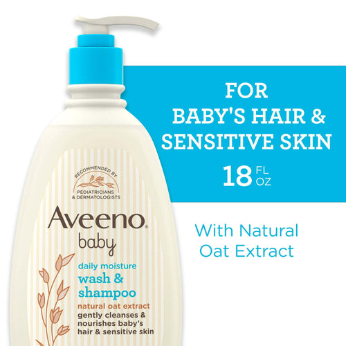 Aveeno Baby Daily Moisture Body Wash & Shampoo, Liquid Soap, Oat Extract, 18 fl oz