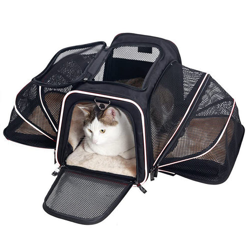 Outdoor dog portable handbag; 4 Sides Expandable Cat Carrier Bag with Removable Fleece Pad; Dog Carrier for Cats; Puppy and Small Dogs